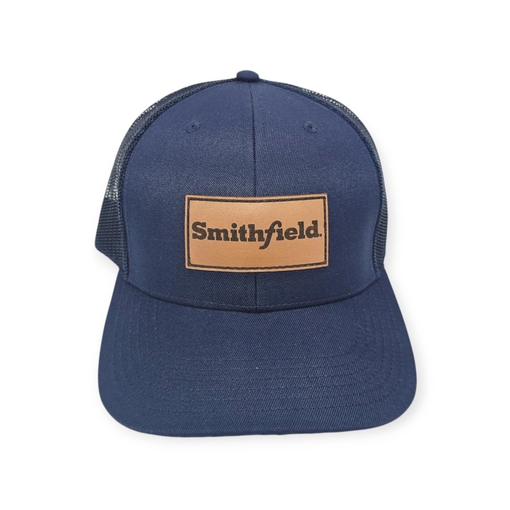 Smithfield Leather Patch Trucker Hat Cap Snapback Bacon Strips Underside Brim